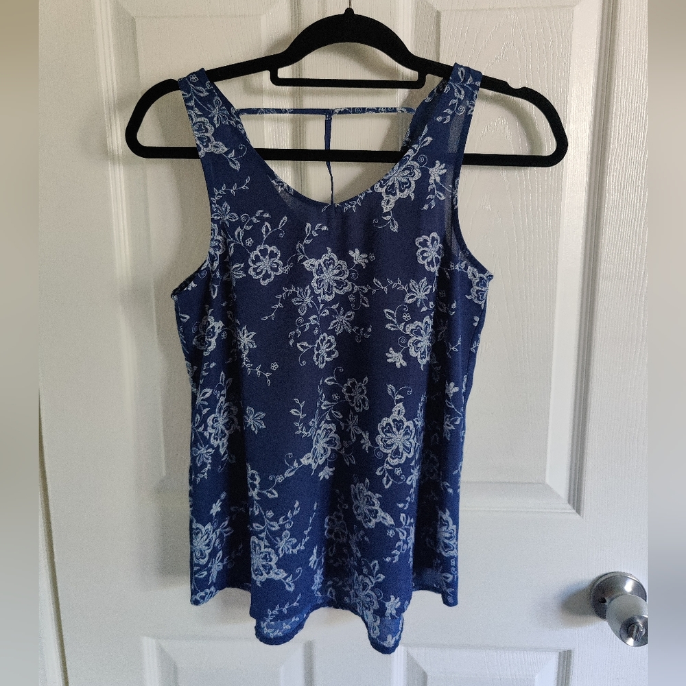 Pink Rose Blue Floral tanktop